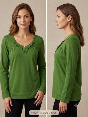 Covington Sport Green Long Sleeves Ruffled Shirt Blouse - Size Medium NEW